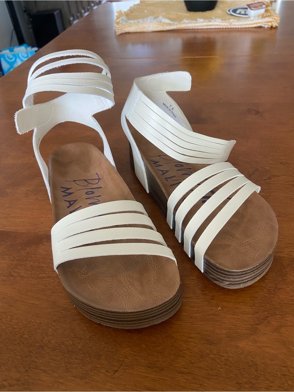 Blowfish Cream Strappy Wedge Sandals